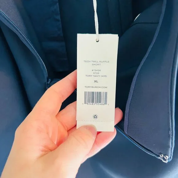 Tory Burch Tech Twill Golf Skort Size XL Navy Blue Ruffle Skirt Shorts Sporty - Picture 11 of 14